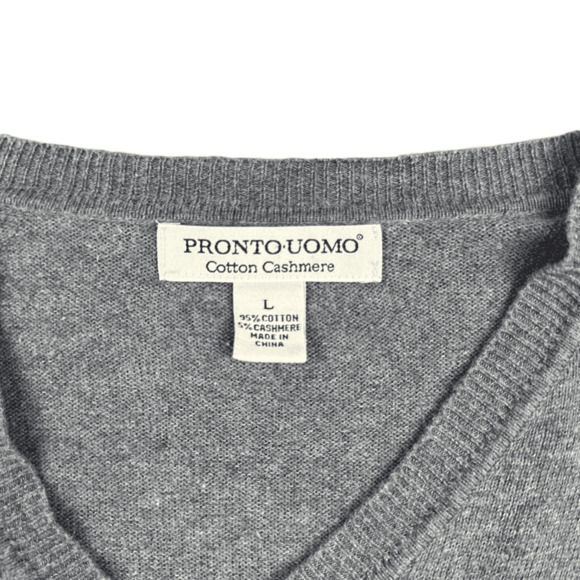 Pronto Uomo Sweater Adult LARGE Gray Cashmere Cotton Blend V Neck Mens Casual - Picture 4 of 5